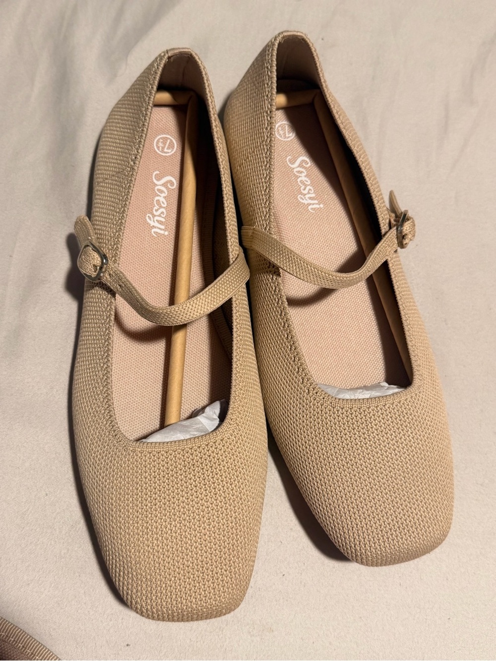 New Women's Beige Mary Jane Flats